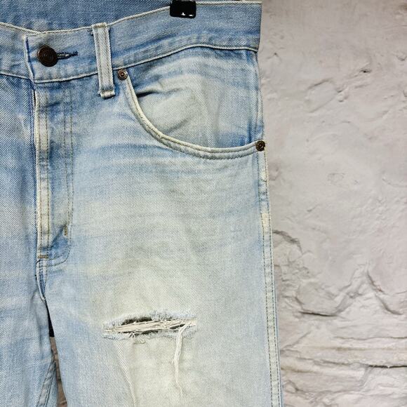 Sears Roebuck Denim Blue Jeans Light Wash Stains Distressed Faded Vintage 1970s - Picture 2 of 10
